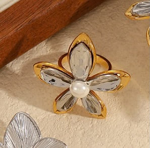 Anillo Flor Perla Gigante