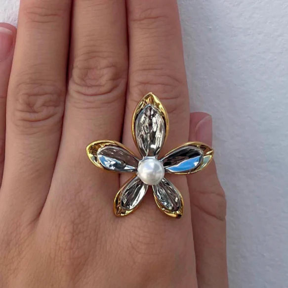Anillo Flor Perla Gigante