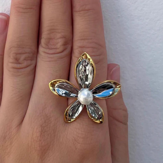 Anillo Flor Perla Gigante